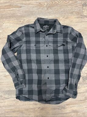 REI Men's Black & Gray Plaid Button-Up Shirt